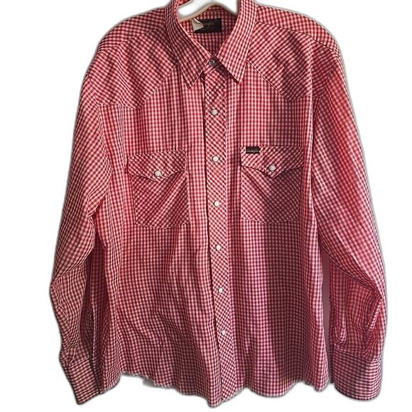 Wrangler Men's VTG Long Sleeve Western Pearl Snap Shirt Red & White Plaid L - Picture 1 of 9